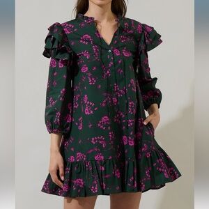 Sugarlips Dark Green and Pink Floral Dress